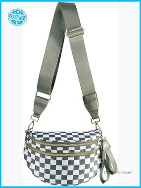 Spacious Checkered Nylon Crossbody Bag Bum Bag Handbags Wallets Women